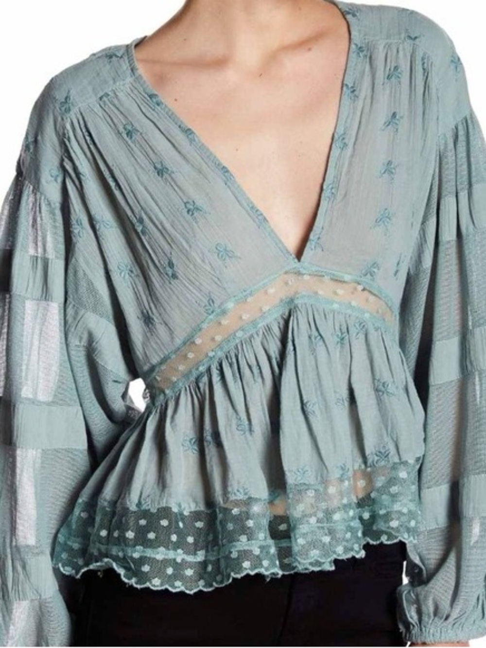 Free People Nostalgic Feels Blouse Light Blue